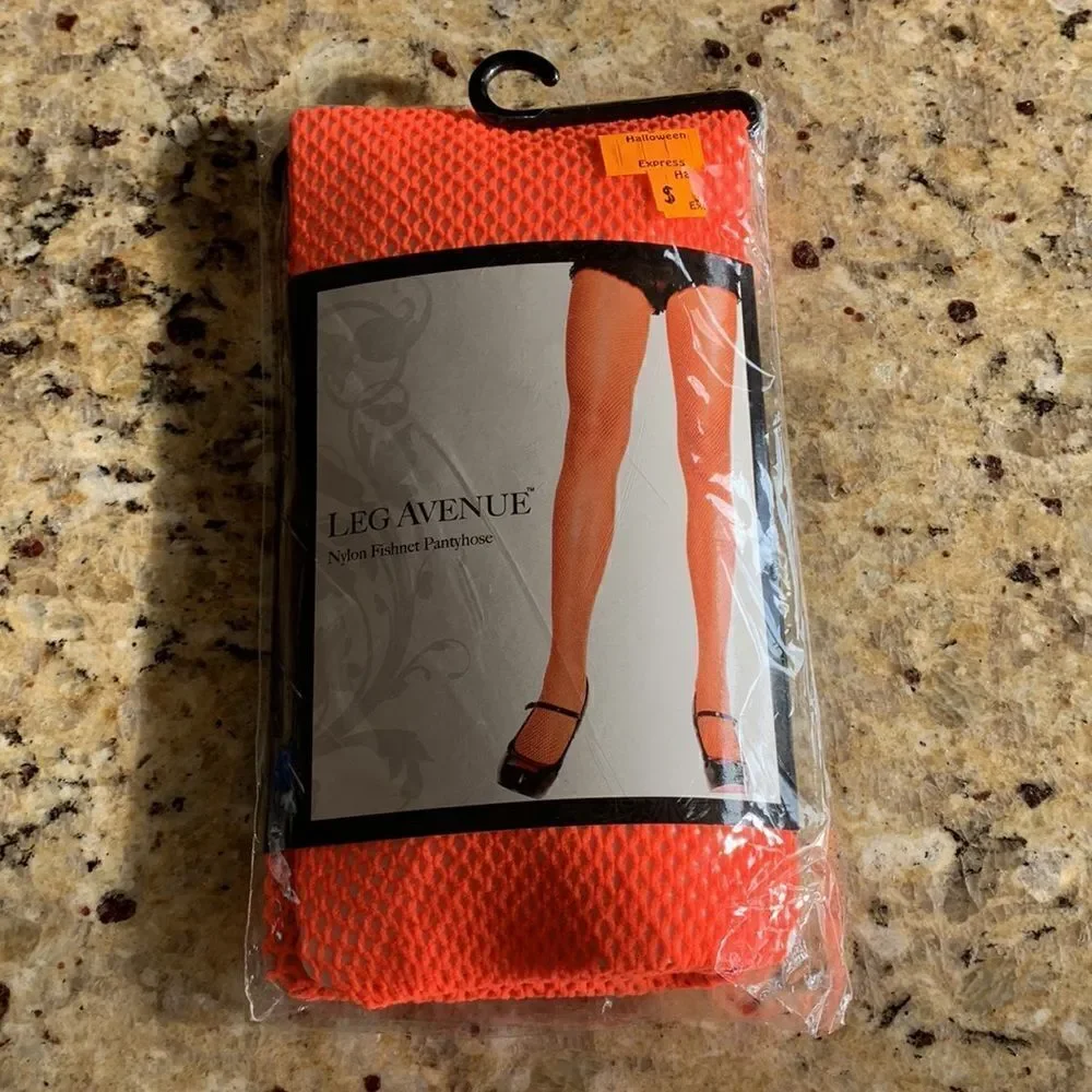NWT neon orange fishnet‎ Pantyhose by Leg Avenue from Halloween Express
